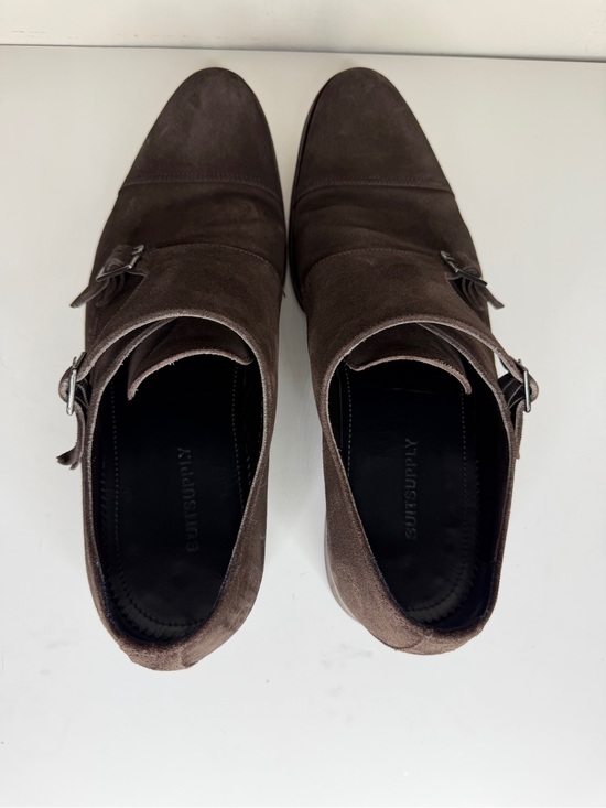 SUITSUPPLY Brown Suede Double Monk Strap Shoes Men Size 44 UK 10 Made In Italy main image 14